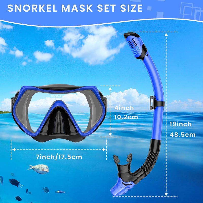 Jwintee Snorkeling Gear for Adults, Adult Snorkel Mask Set Scuba Diving Dry-Top, Swimming Goggles w/Nose Cover, HD Tempered Glass Panoramic Anti-Leak Anti-Fog, Travel Snorkeling Packages Storage Bag, 2 Pack - Image 4
